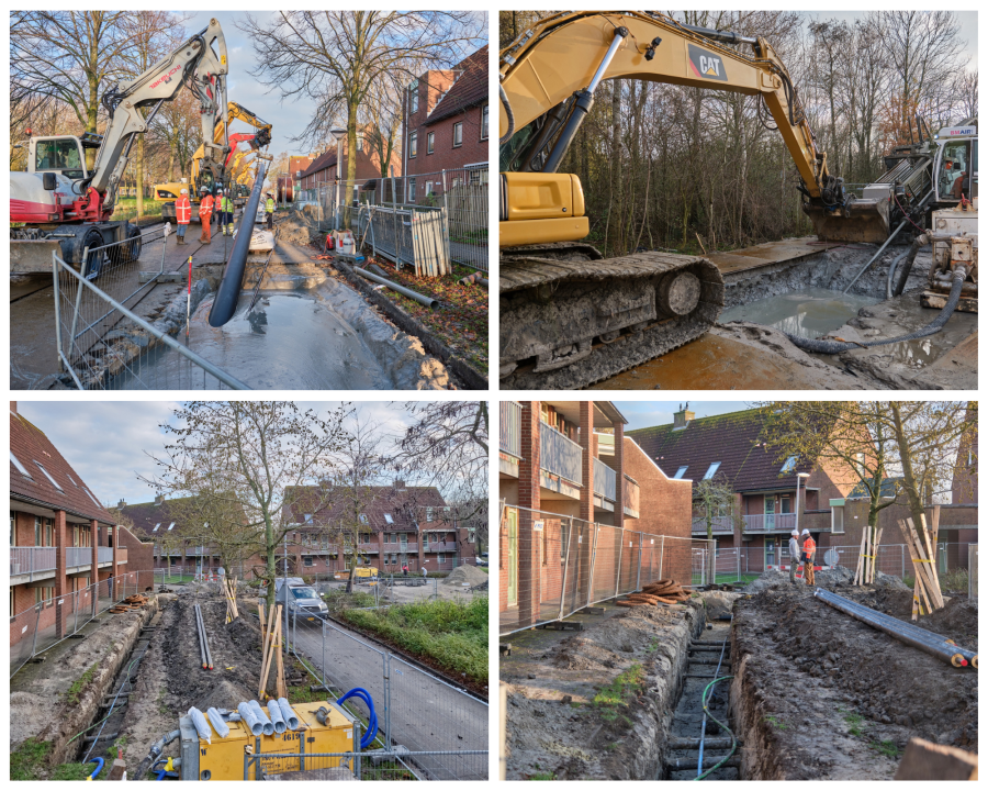 Collage foto's boringen warmtenet